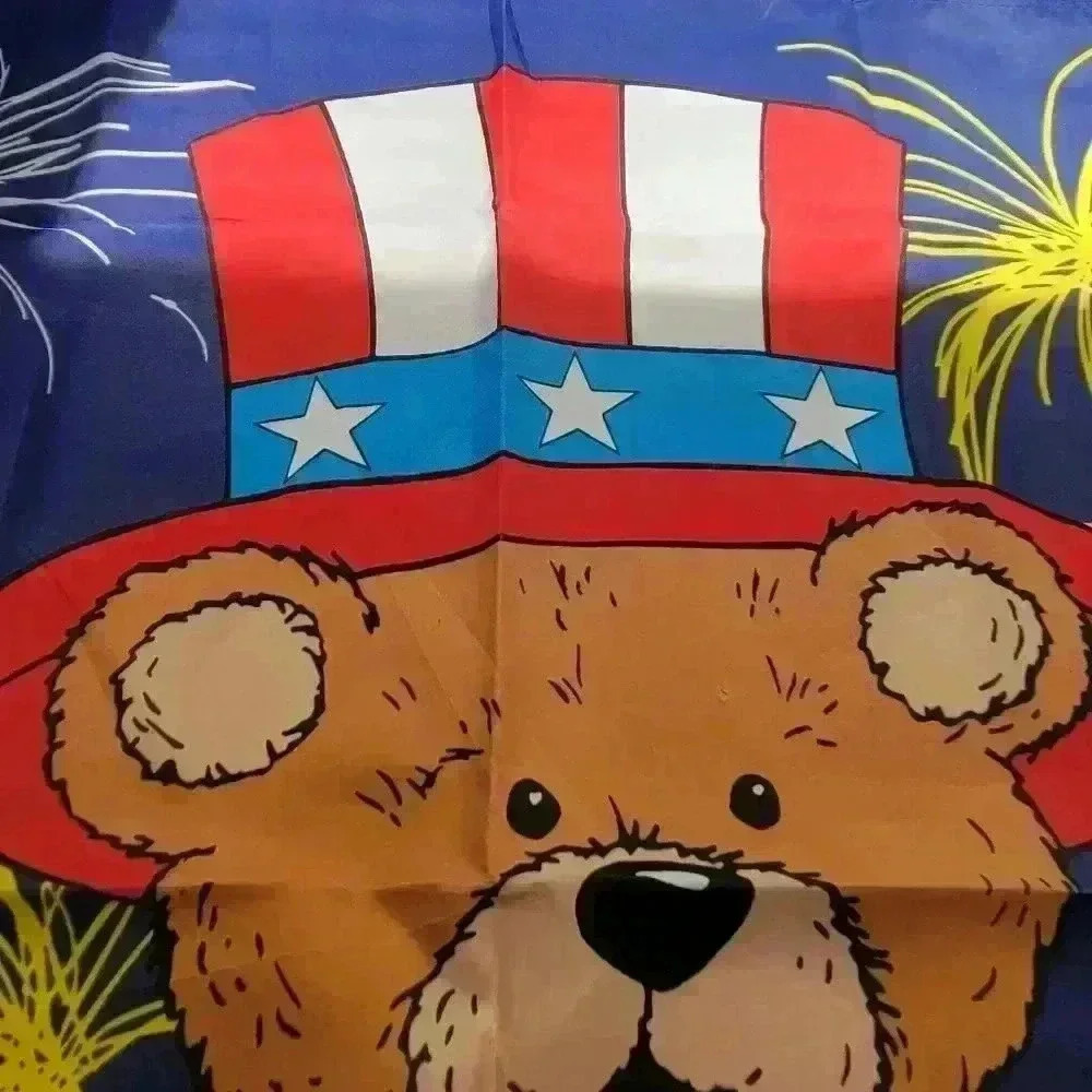 Vintage RARE Patriotic Teddy Bear 97 Firework USA Large Flag Independence Day - Picture 8 of 10
